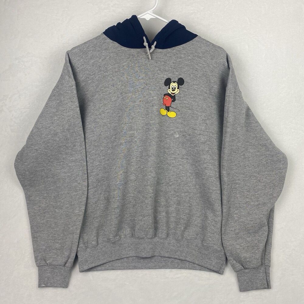 Vintage Disney Mickey Mouse Sweater Adult Large Gray Blue Hoodie Made In USA